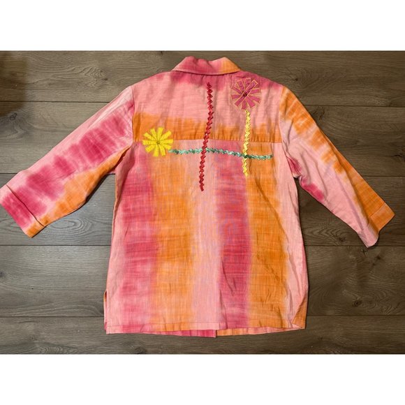 Indigo Moon Watercolor Pinwheel Applique Big Shirt, Sz M, Oranges & Pinks - Picture 5 of 6